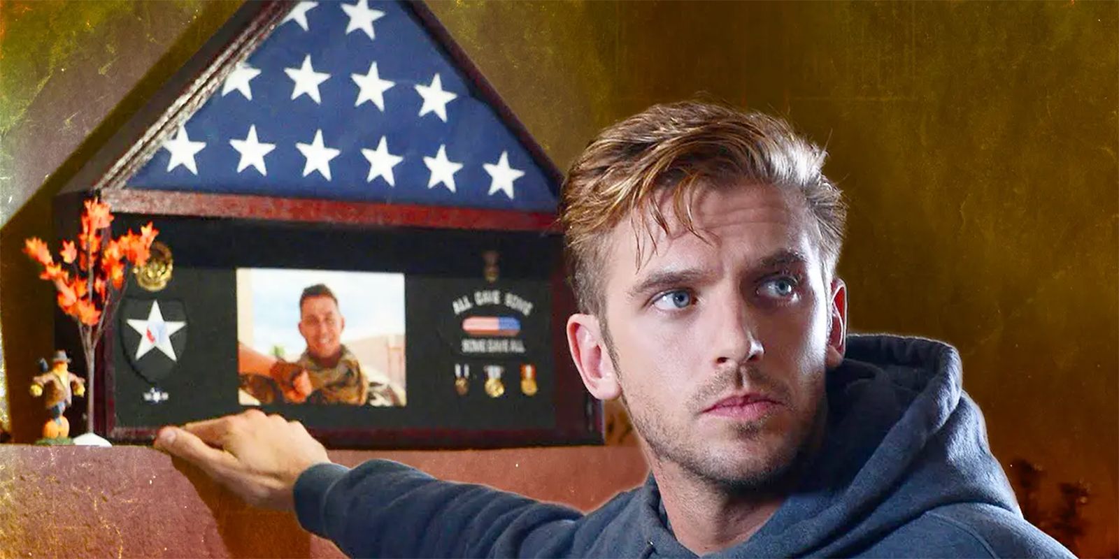 dan stevens touching military memorial in the guest