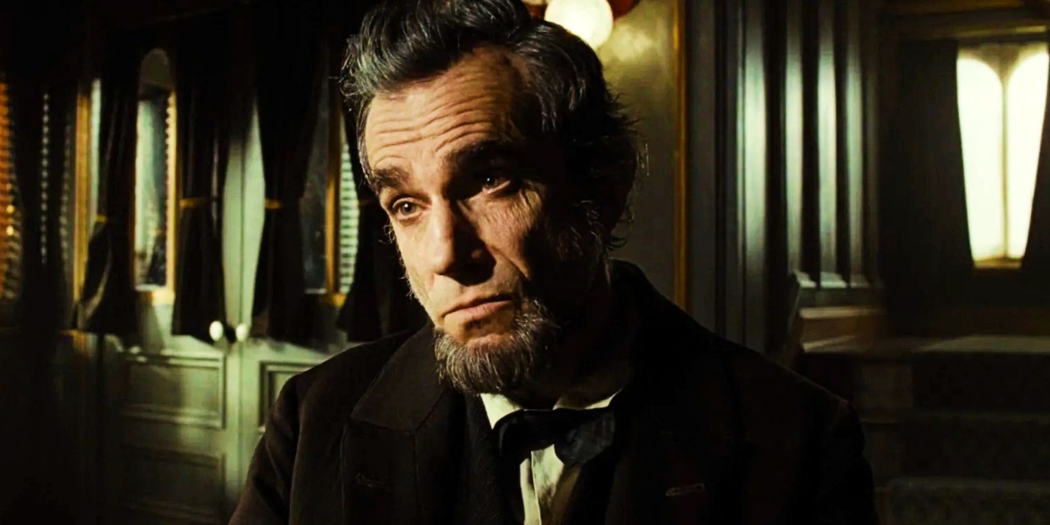 Daniel Day-Lewis as Abraham Lincoln staring intensely at someone in Lincoln