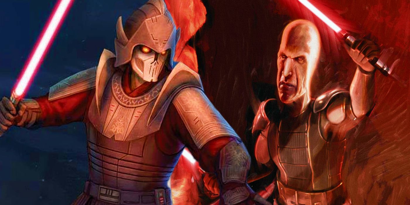 Artwork for Darth Plagueis and Darth Bane holding their lightsabers from wider Star Wars canon