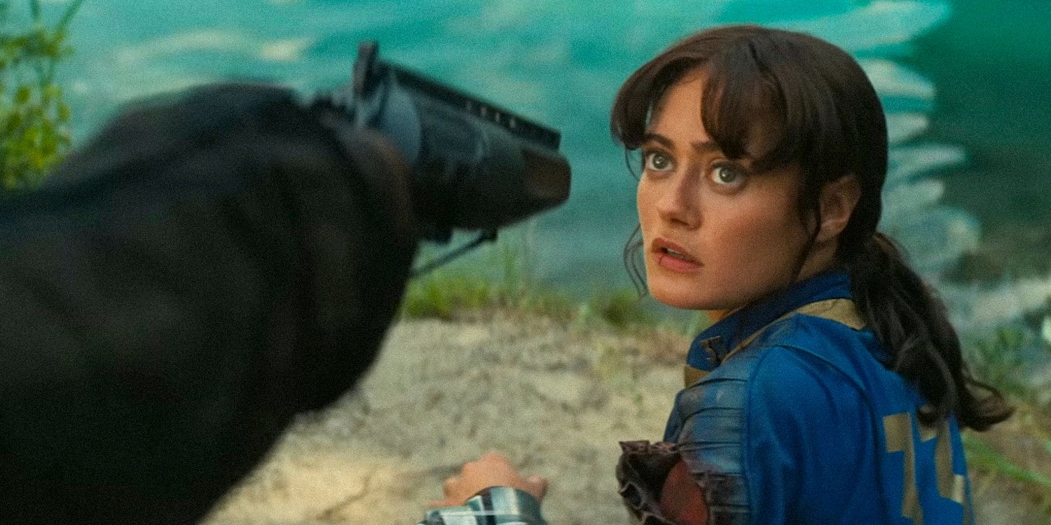 Ella Purnell as Lucy being surprised at gunpoint in Fallout