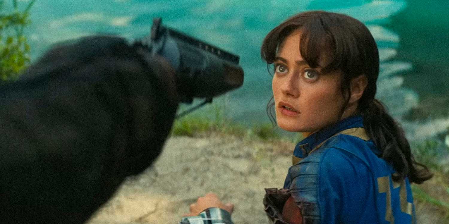 Ella Purnell as Lucy being surprised at gunpoint in Fallout