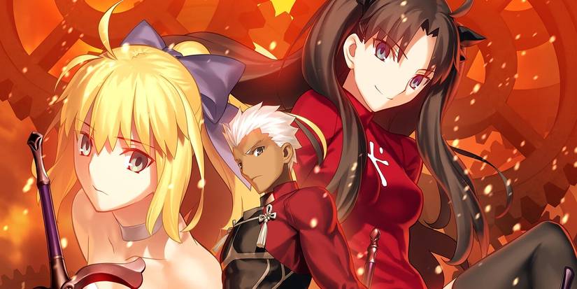 Fate stay night Unlimited Blade Works poster of Saber, Rin, and Archer