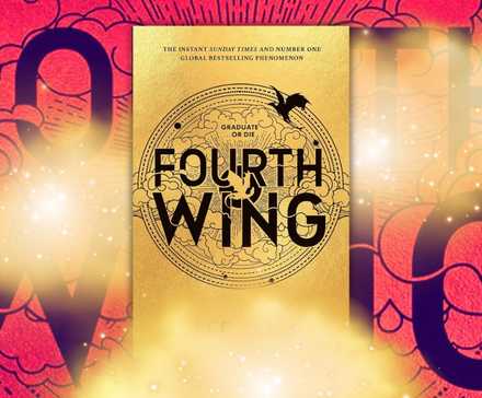 Confirmation, Story & Everything We Know 2 Fourth Wing by Rebecca Yarros against a pink, enlarged version of the cover