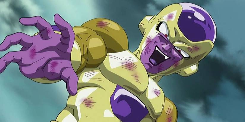 Golden Frieza laughing at his opponent in Dragon Ball Super.