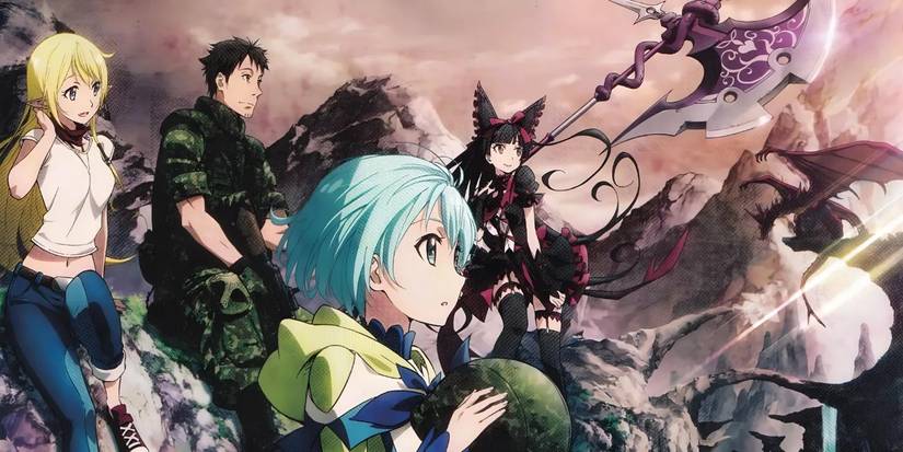 GATE cast hanging out together, featuring Rory, Youji, Lelei, and Tuka Luna