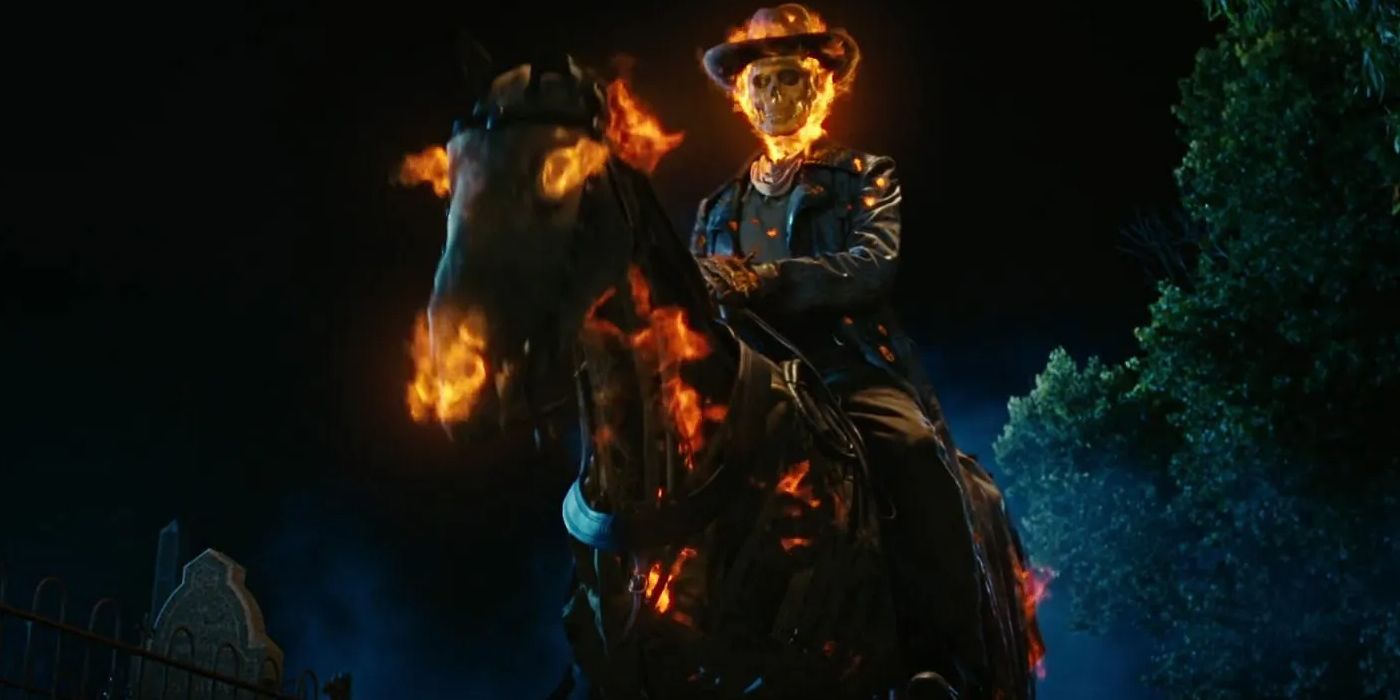 Sam Elliott as Carter Slade/Ghost Rider sitting on a fiery horse in Ghost Rider (2007)