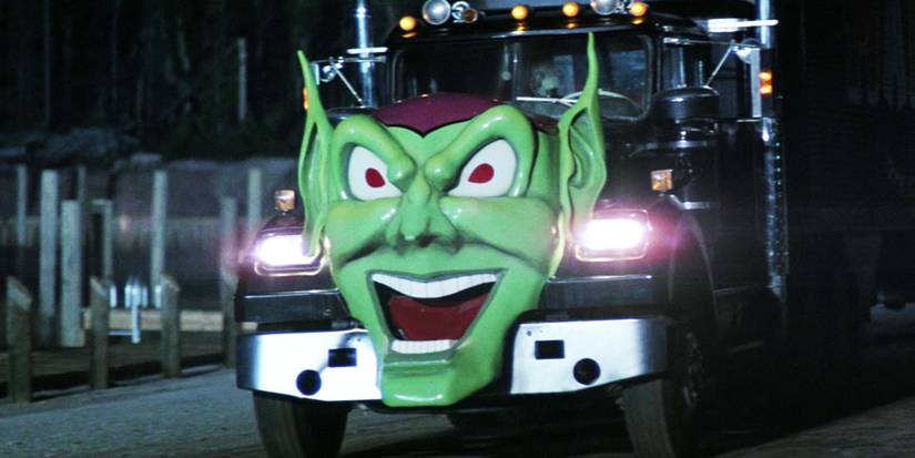 The Green Goblin truck driving down the road in Maximum Overdrive.