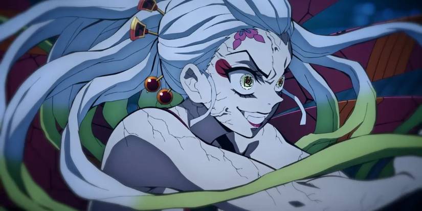 Daki from Demon Slayer with a scary expression on her face