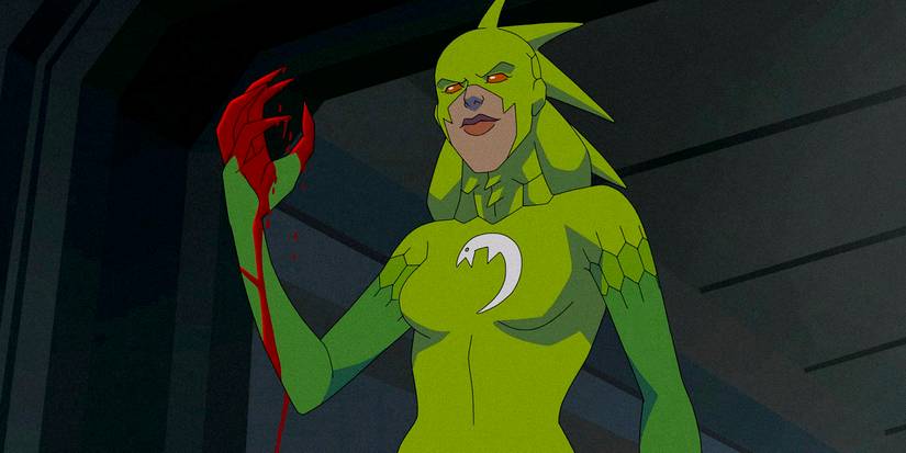 villian from the Lizard League with blood in her claw from Invincible