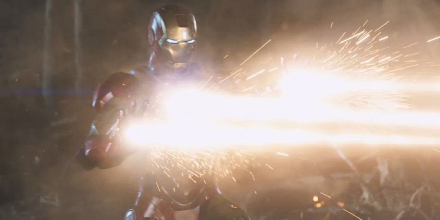 Iron Man fires his Mark 6 Unibeam in The Avengers.