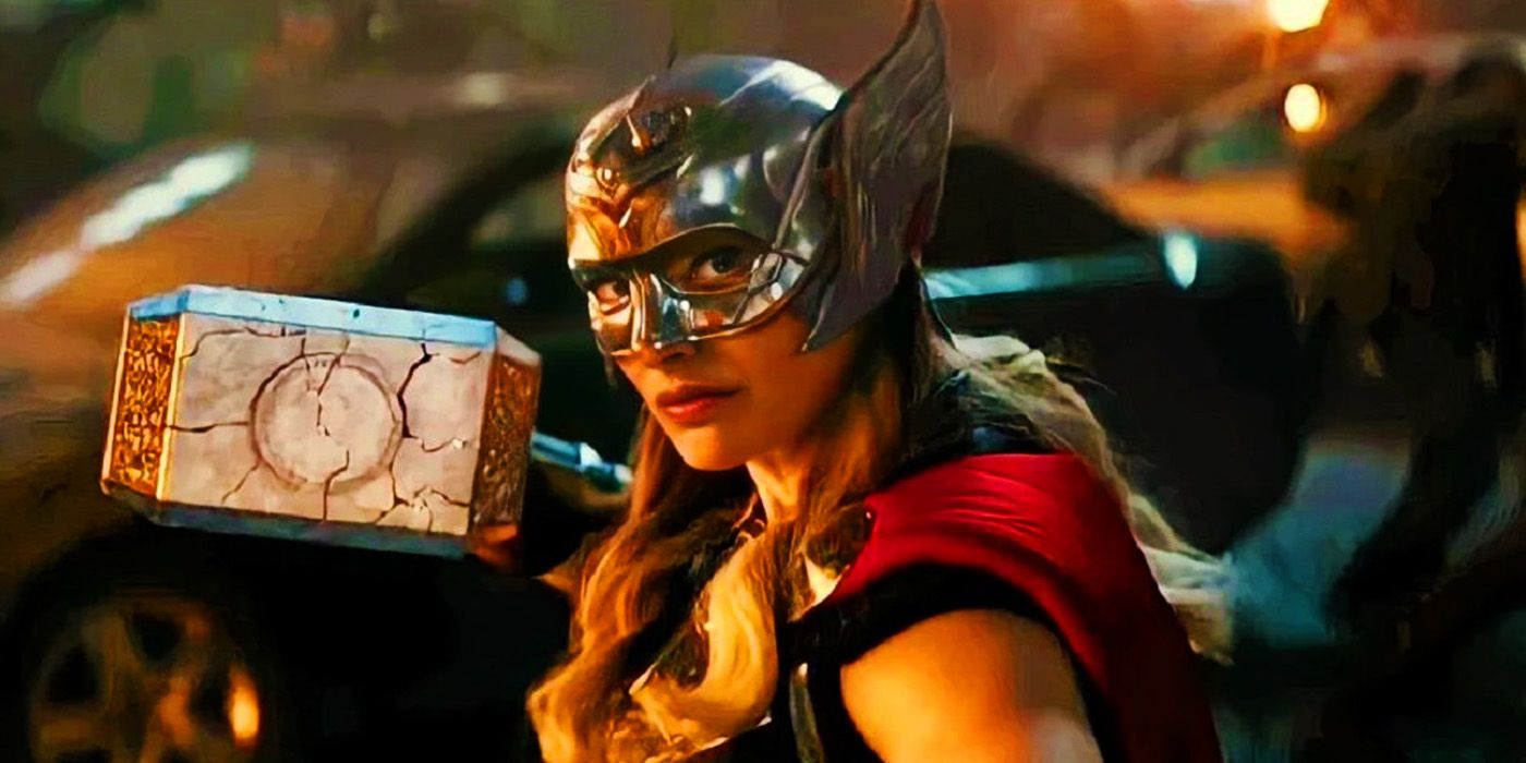 Jane Foster's Mighty Thor with Mjolnir in Thor Love and Thunder