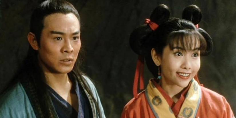 Jet Li and Chingmy Yau are standing next to one another in Kung Fu Cult Master