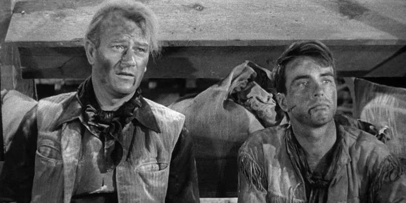 John Wayne and Montgomery Clift as Thomas and Matt in Red River