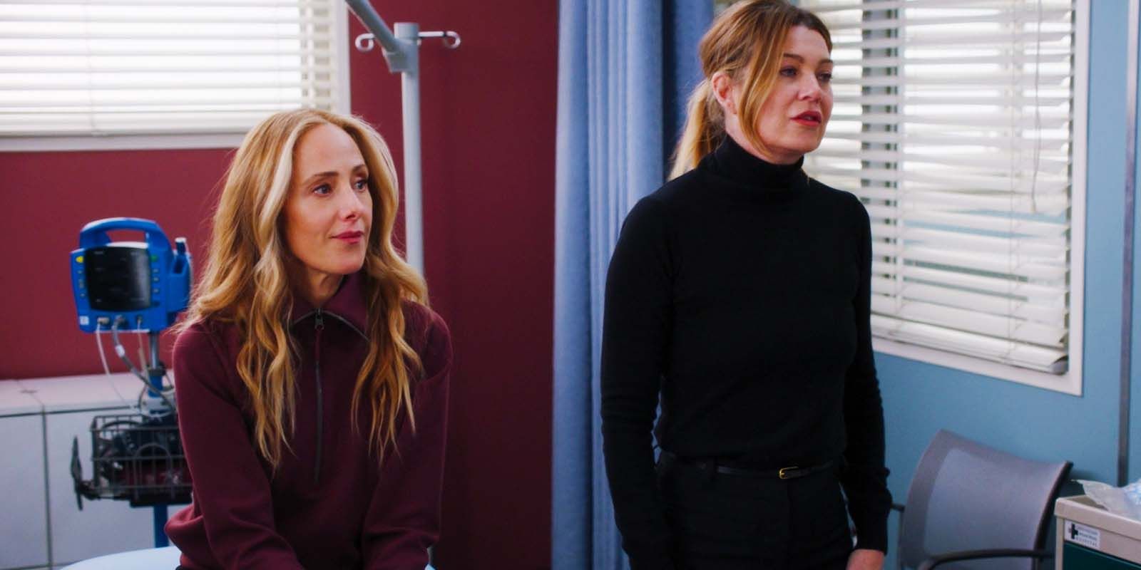 Kim Raver as Teddy Altman and Ellen Pompeo as Meredith Grey in Grey's Anatomy season 20 episode 3