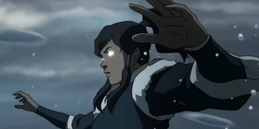 Korra enters the Avatar state in the Legend of Korra book 1 finale