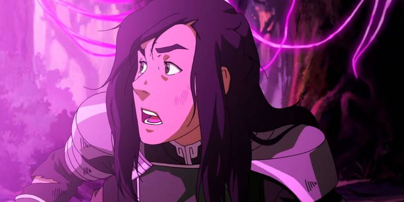 Kuvira looks shocked as her spirit vine canon wreaks everything in The Legend of Korra