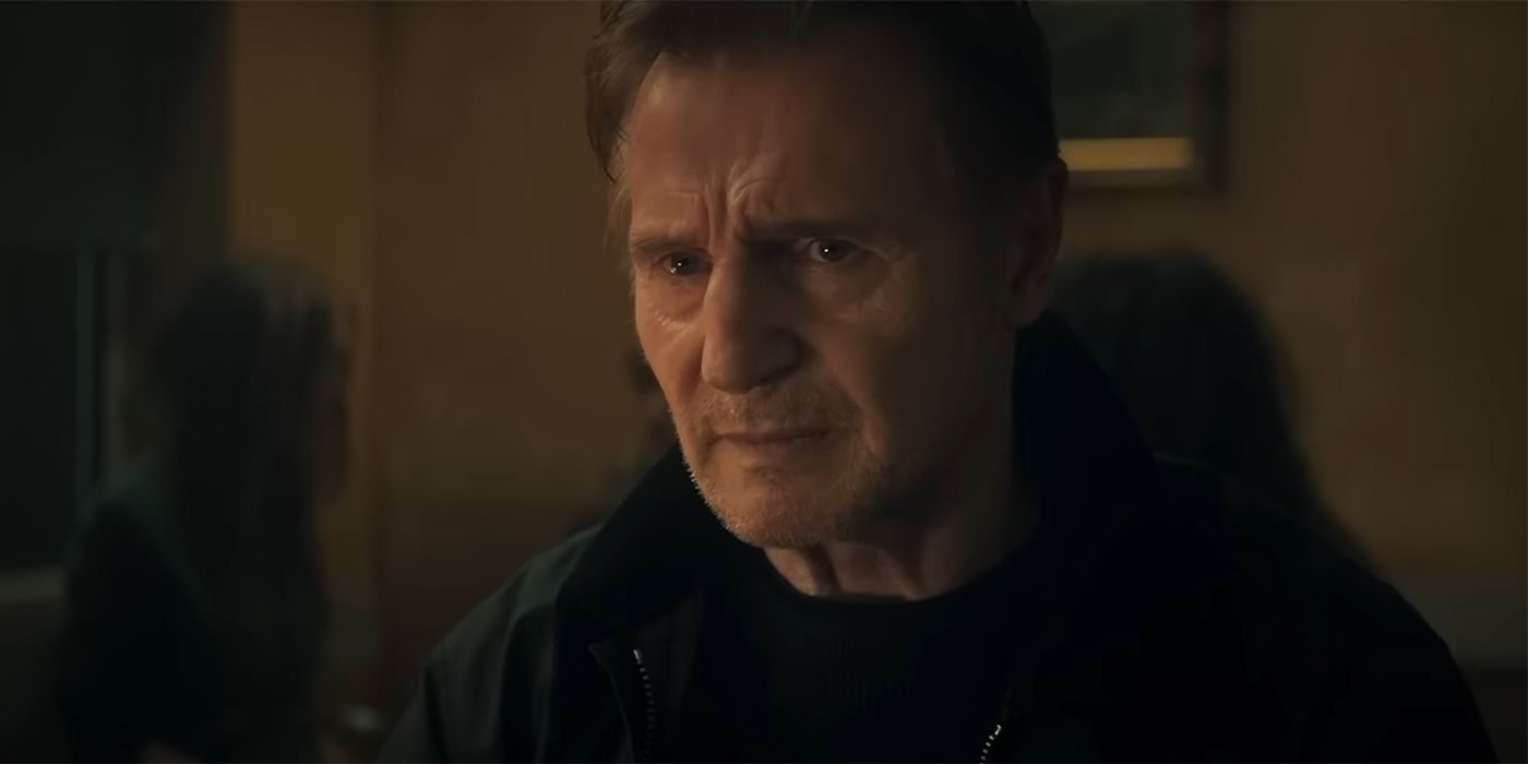 Liam Neeson as Finbar looking angrily in In the Land of Saints and Sinners