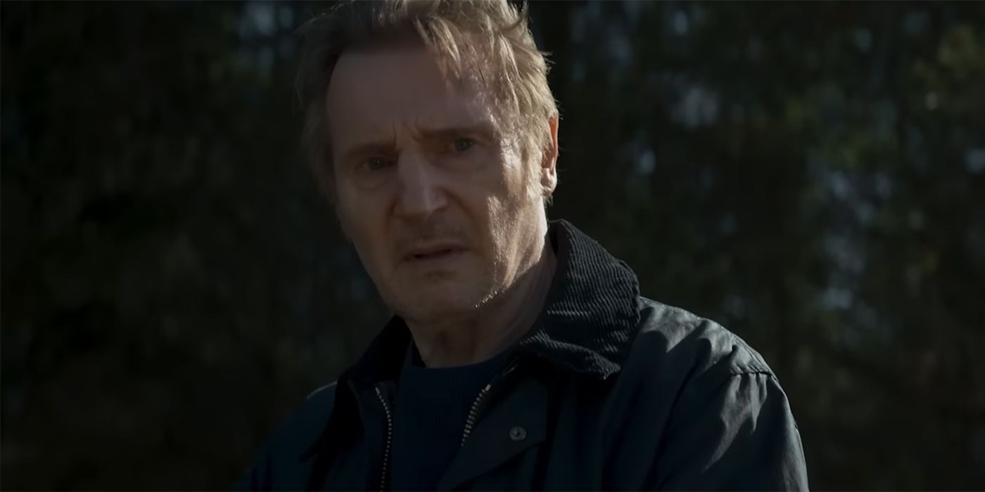 Liam Neeson as Finbar looking upset in In the Land of Saints and Sinners
