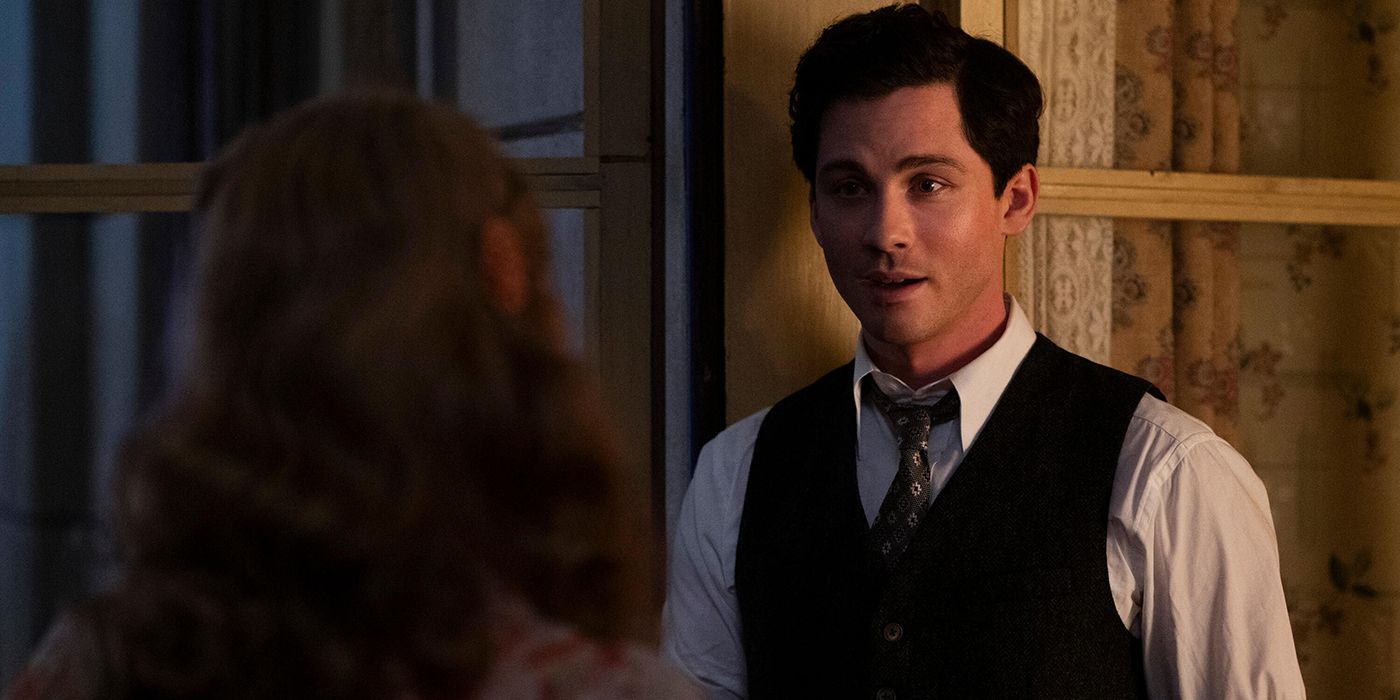 Logan Lerman as Addy talking to Joey King's Halina in We Were the Lucky Ones