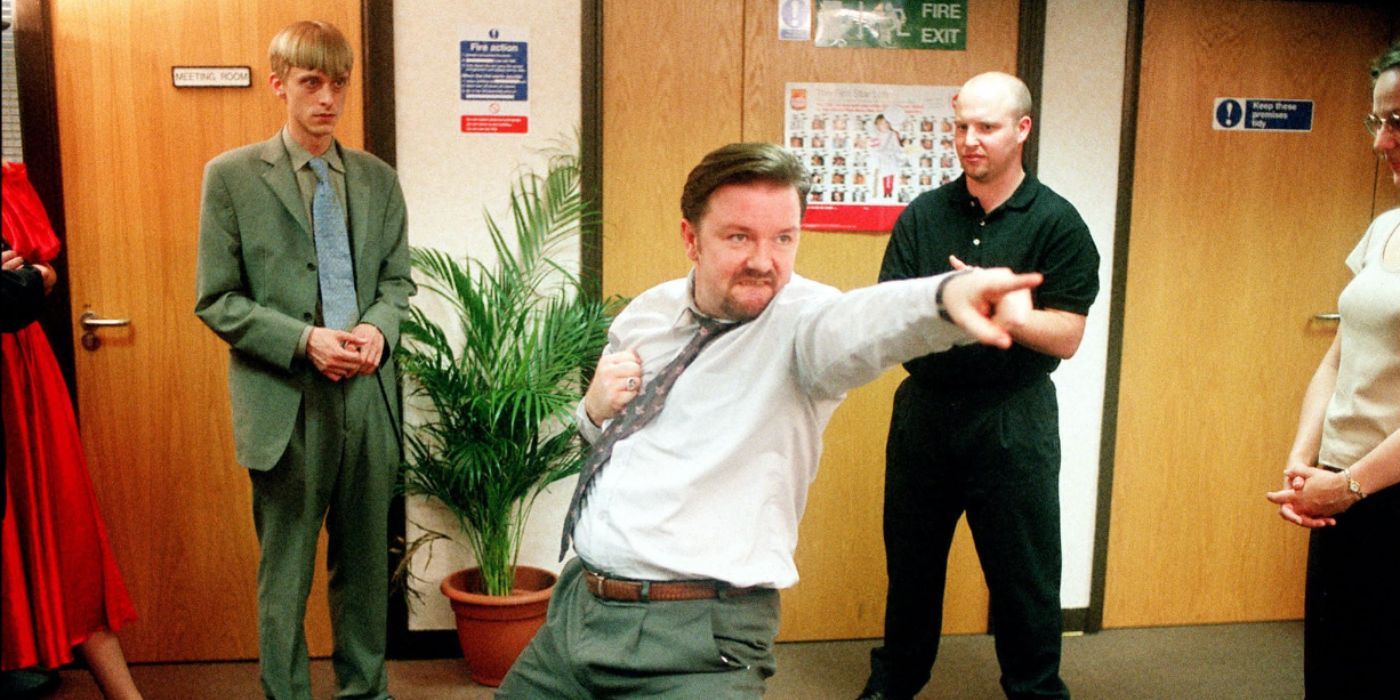 Mackenzie Crook, Ricky Gervais, and Jamie Deeks in The Office