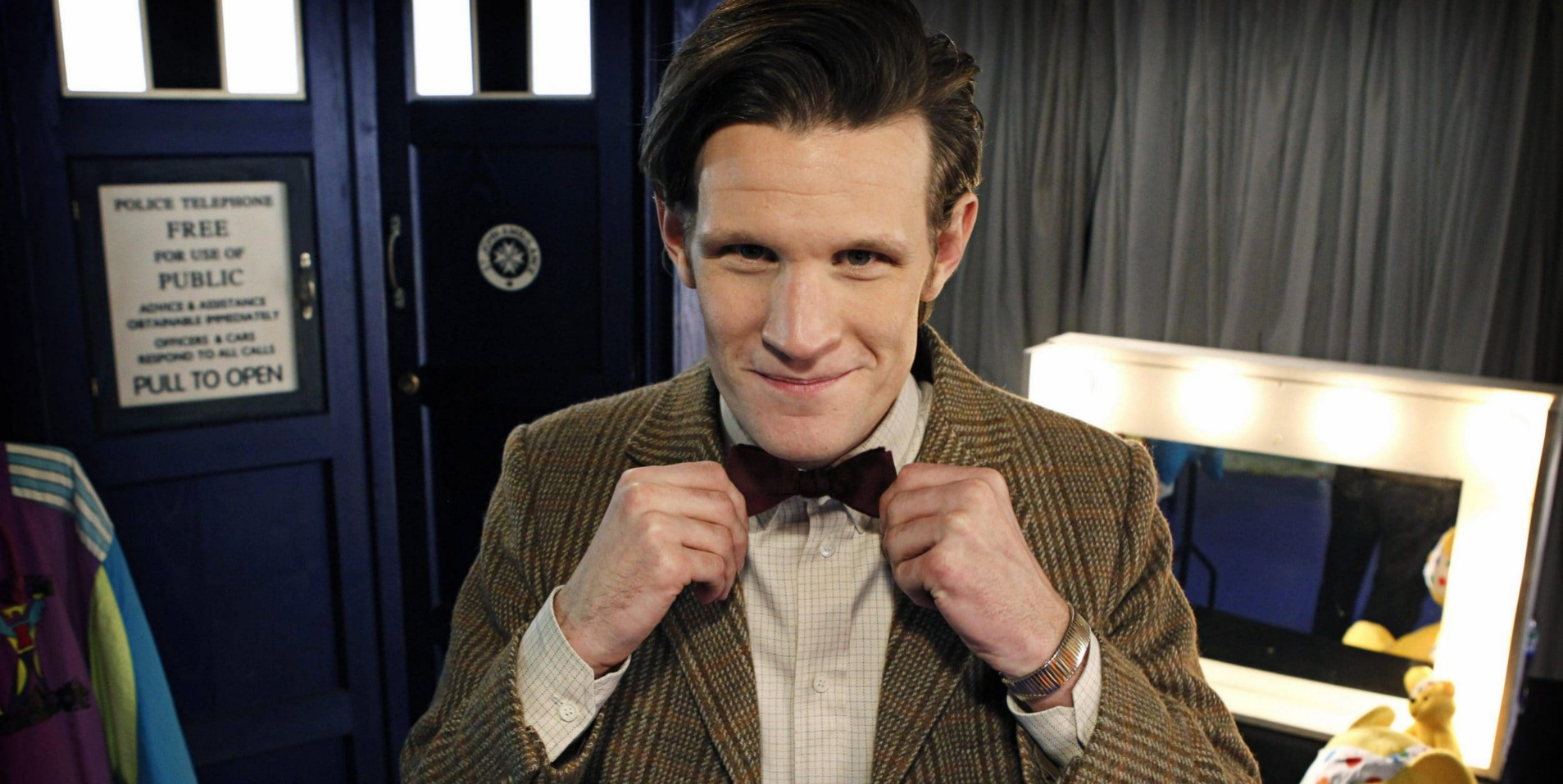 Matt Smith as 11th Doctor fixing his bow tie in Doctor Who