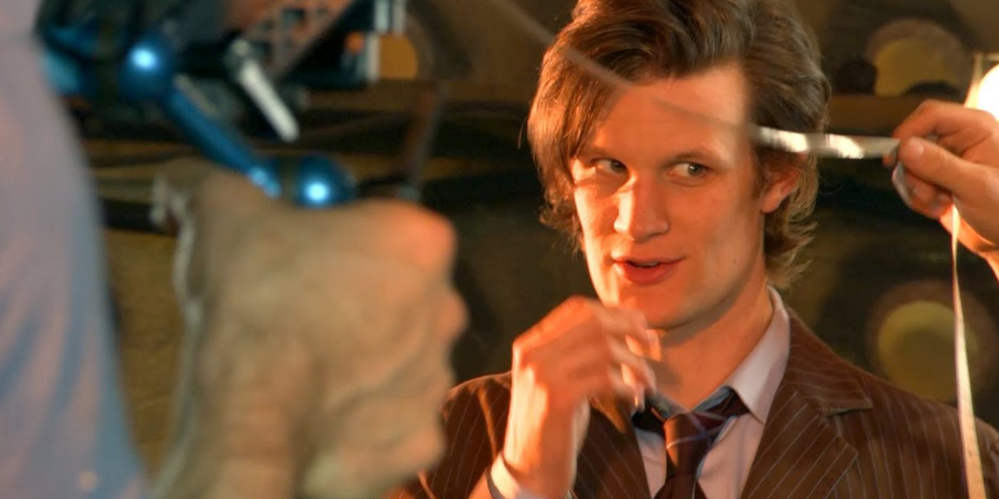 Matt Smith as 11th Doctor wearing the 10th Doctor's clothes after regeneration in Doctor Who