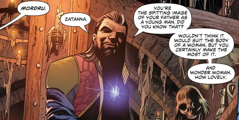Image of Mordru talking to Justice League Dark