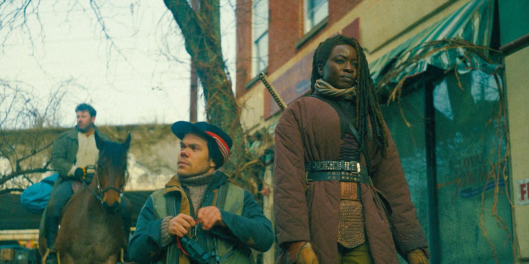 Michonne (Danai Gurira) and Nat (Matthew August Jeffers) walking in The Walking Dead: The Ones Who Live