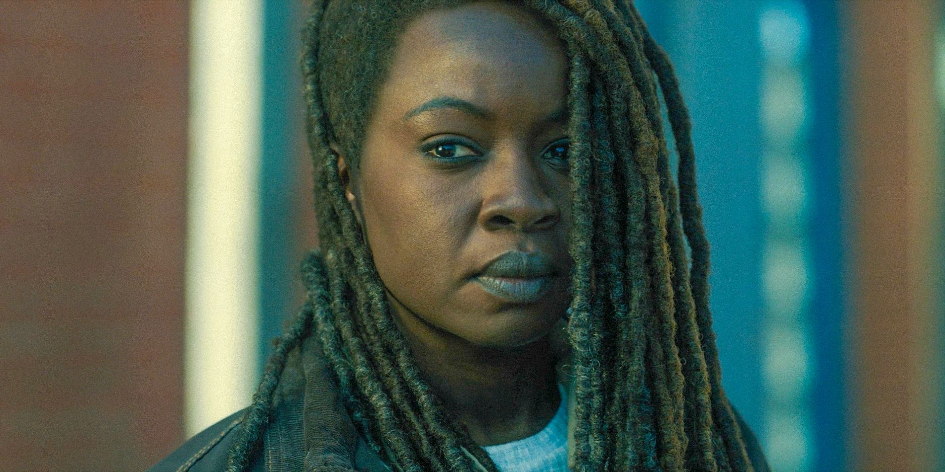 Michonne Hawthorne close up looking angry in The walking dead the ones who lived
