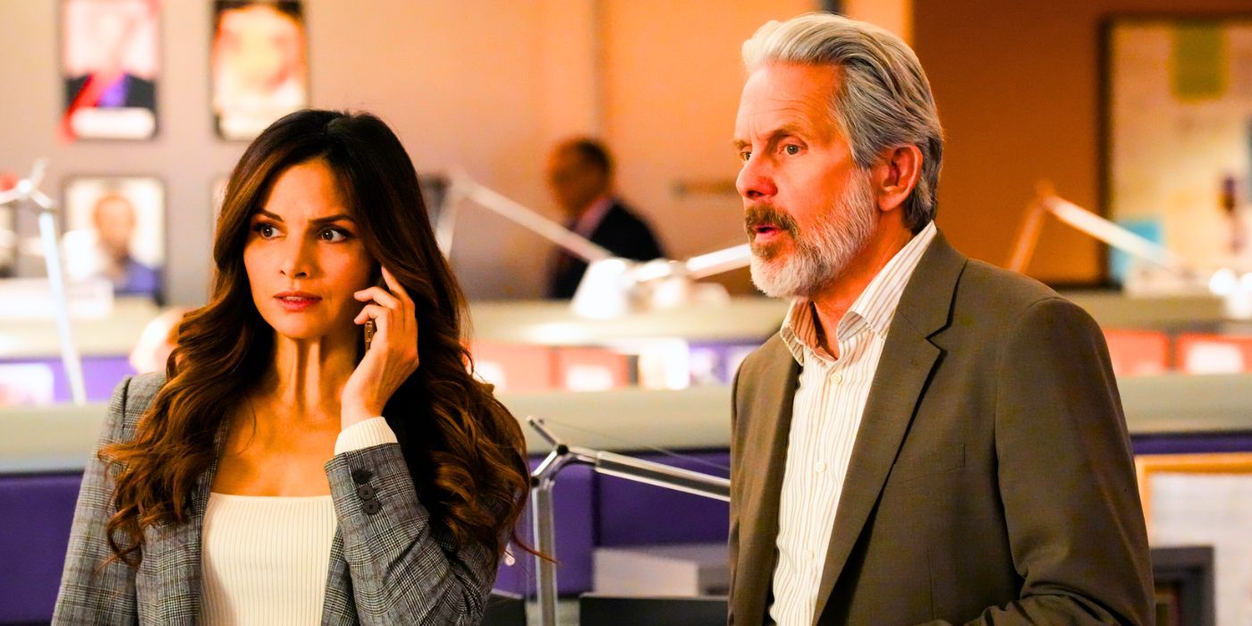 Agents Knight and Parker look off screen as Knight takes a call in NCIS