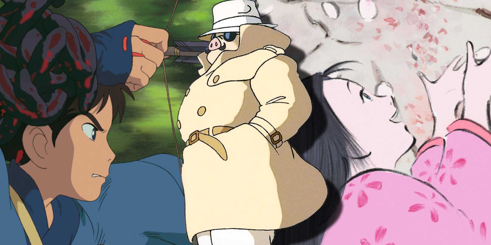 Princess Mononoke, The Tale of the Princess Kaguya, and Porco Rosso in a collage style image.
