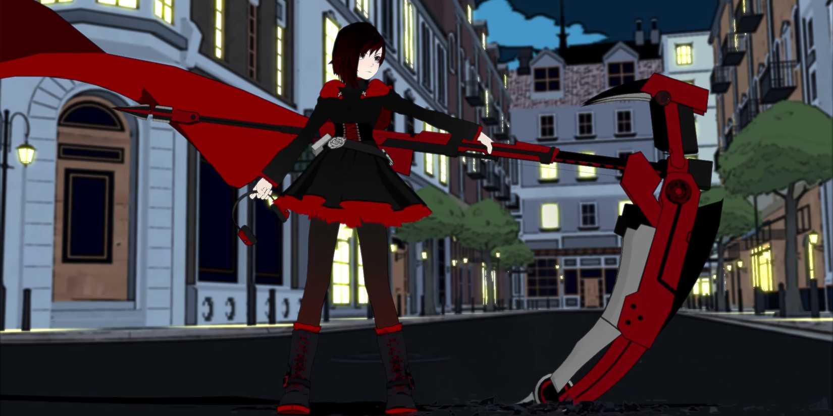 Ruby Rose's original design, animated with the less advanced Mover program, in the first episode of RWBY