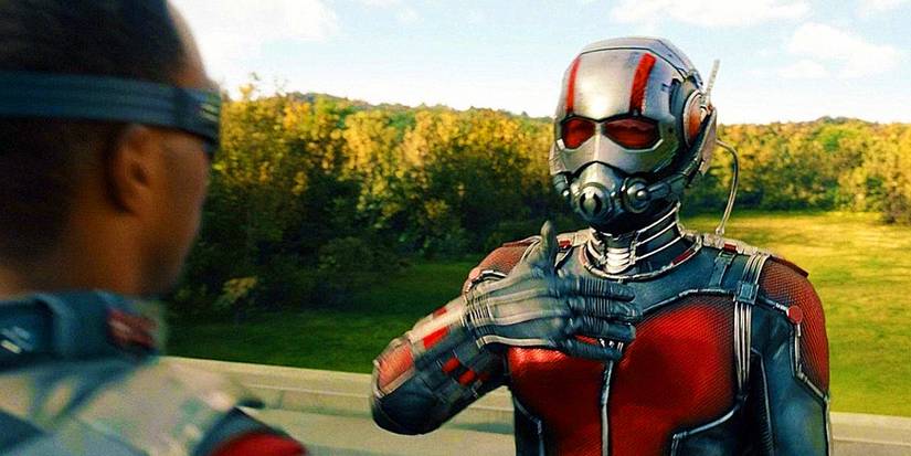 Scott Lang's Ant-Man speaking to Sam Wilson's Falcon in Ant-Man