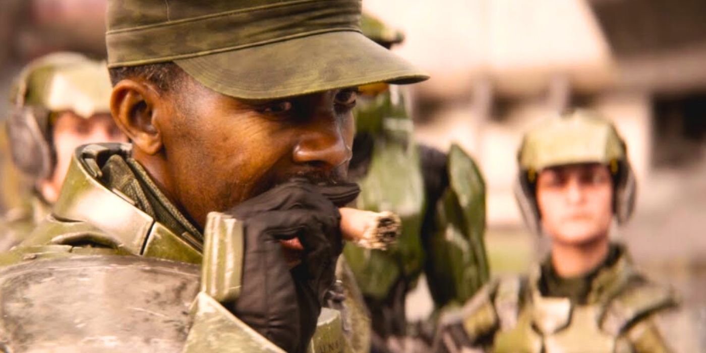Sgt Johnson fuma um charuto com seus fuzileiros navais em Halo