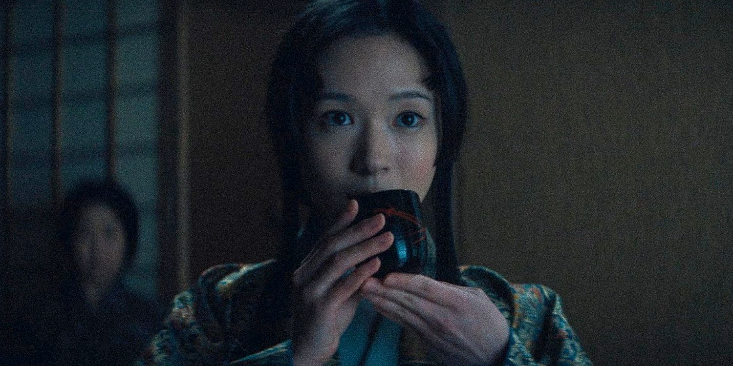 Fuji taking a sip of tea in Shogun season 1 ep6