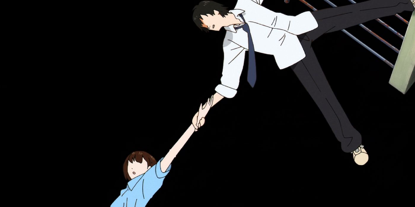 Nagara salva Nozomi aggrappato a una ringhiera.