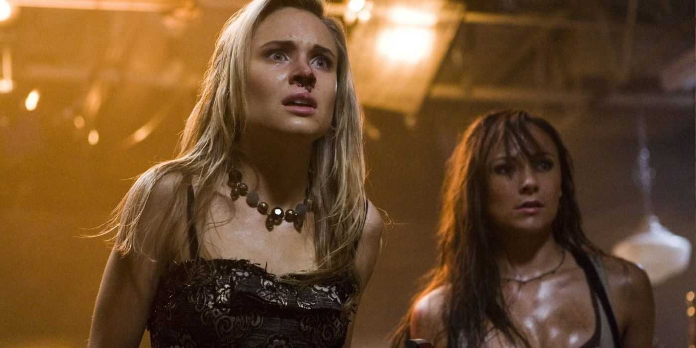 Cassidey (Briana Evigan) and Chugs (Margo Hushman) looking worried in Sorority Row