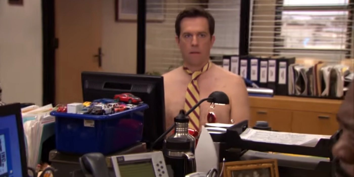 Andy without a shirt in The Office