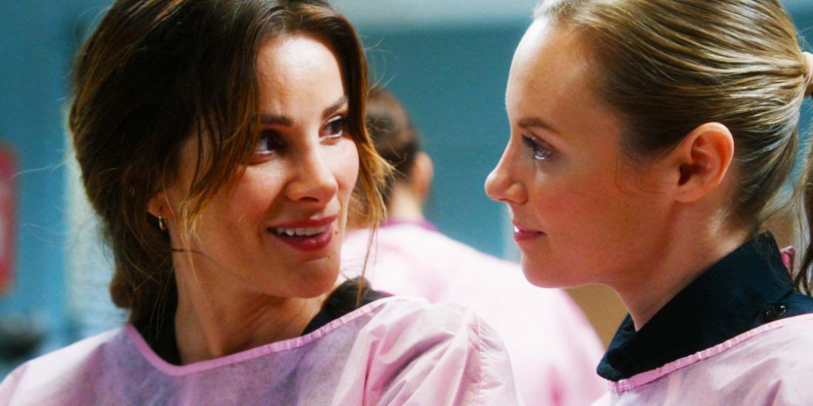 Stefania Spampinato as Dr. Carina DeLuca and Danielle Savre as Lieutenant Maya Bishop in Station 19 season 7 episode 1