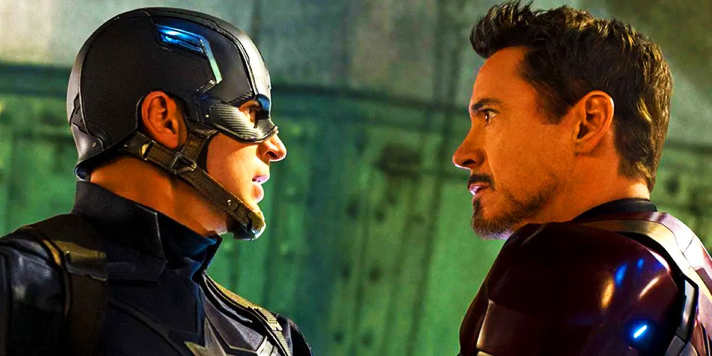 Steve Rogers' Captain America and Tony Stark's Iron Man disagreeing in Captain America Civil War