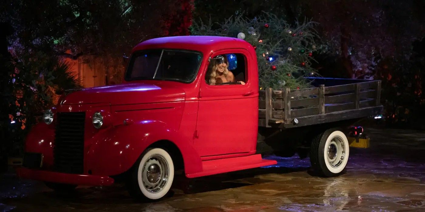 The Bachelor Season 28 Contestant Daisy Kent In Red Pickup Truck With Christmas Tree On Premiere Night