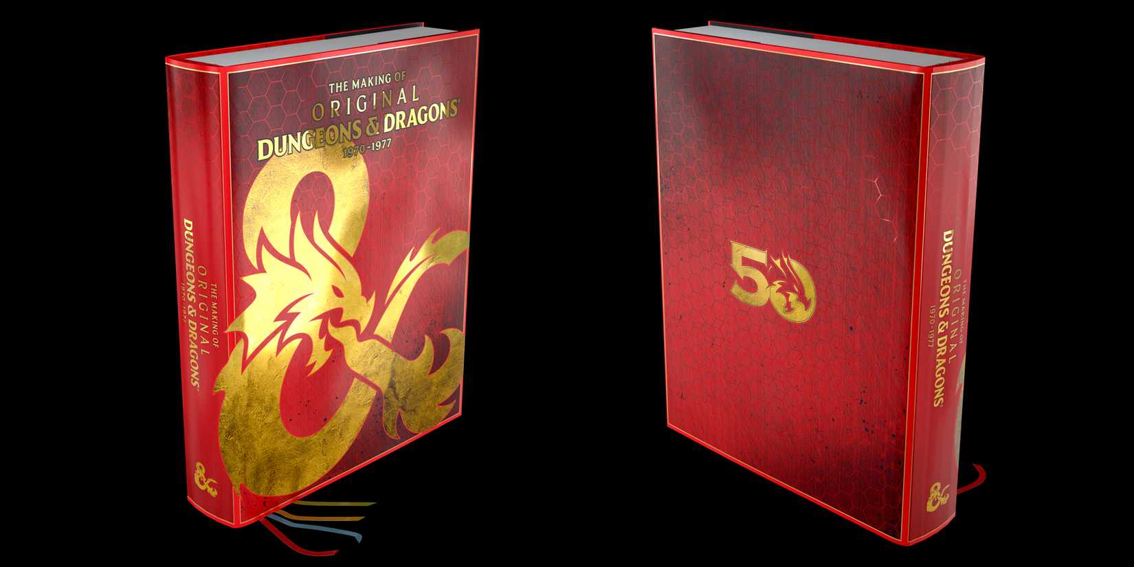 Front and back cover of a large red book called The Making Of Original Dungeons & Dragons
