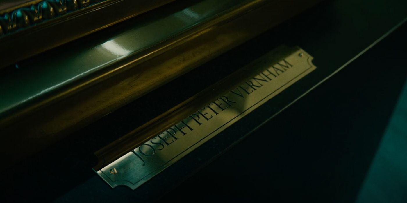 The name plate of Joseph Vernham in The Regime's first episode