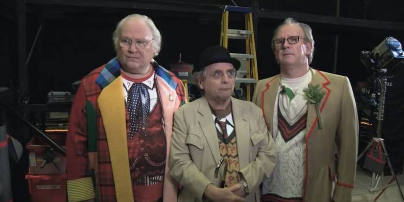 Colin Baker, Sylvester McCoy, and Peter Davison in The Five(ish) Doctors Reboot