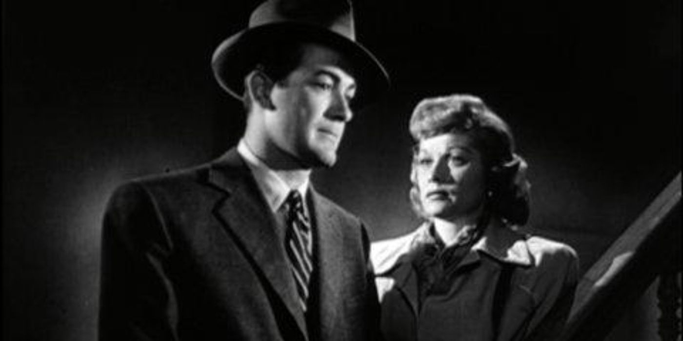 Lucille Ball as Kathleen and Mark Stevens as Galt in The Dark Corner (1946)