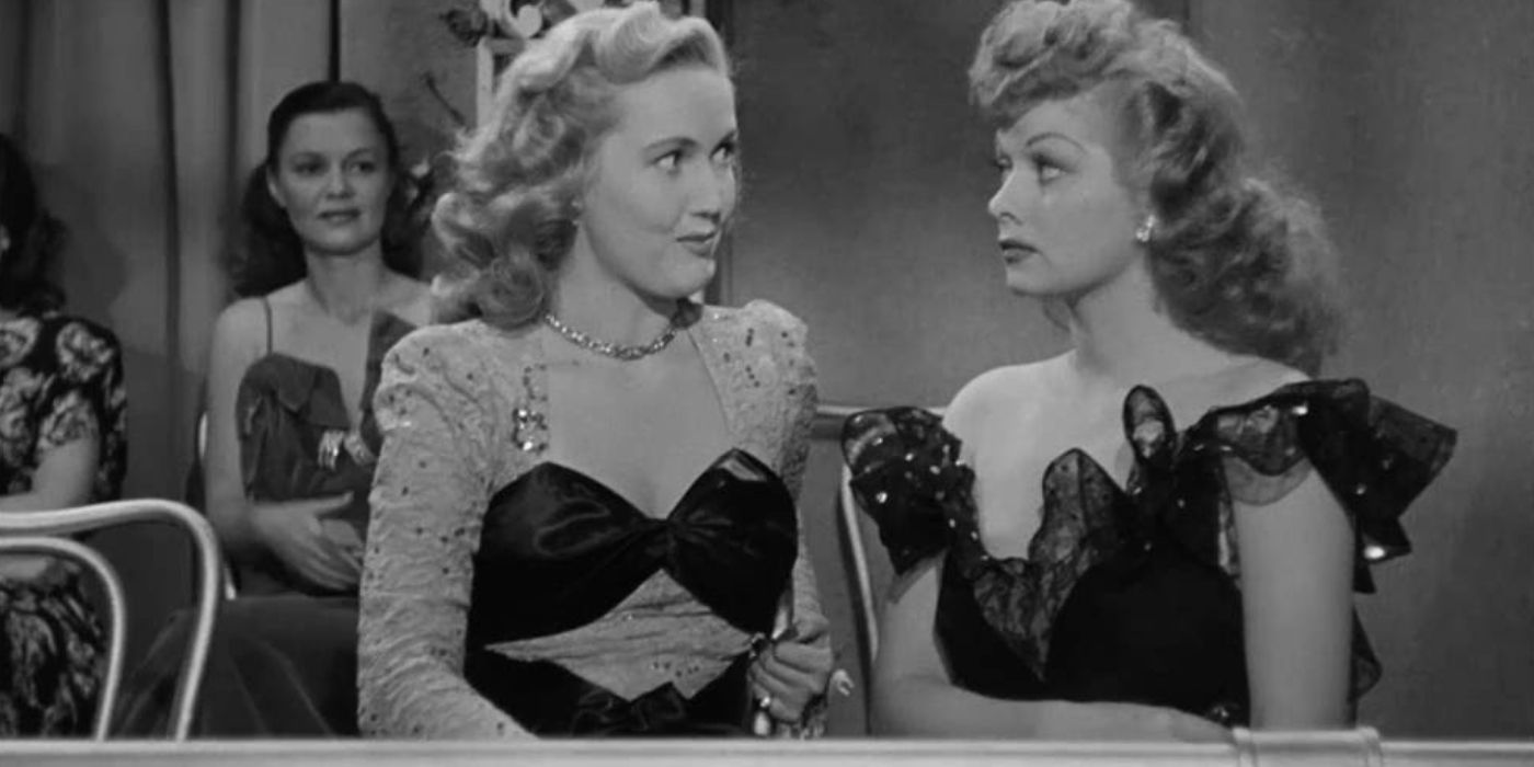 Lucille Ball as Sandra Carpenter and Tanis Chandler as Lucy Barnard in Lured (1947)