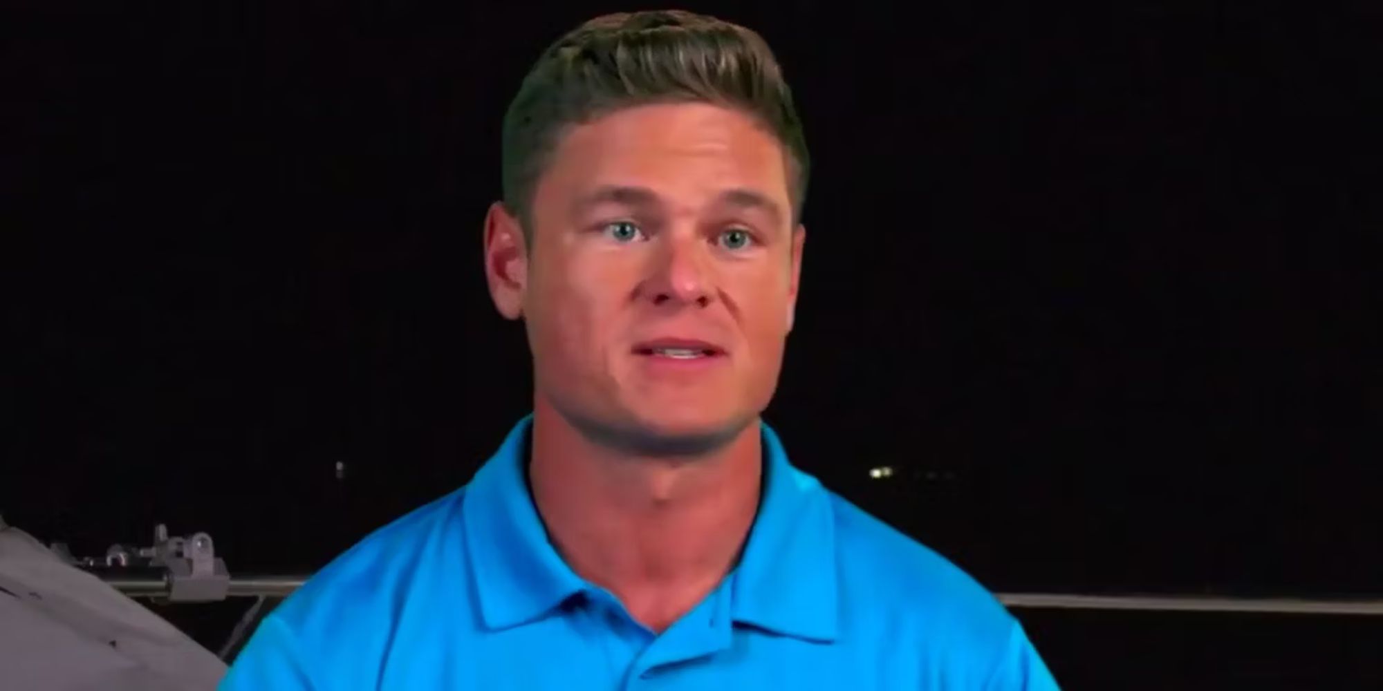 below deck ashton pienaar blue shirt talking in confessional dark sky