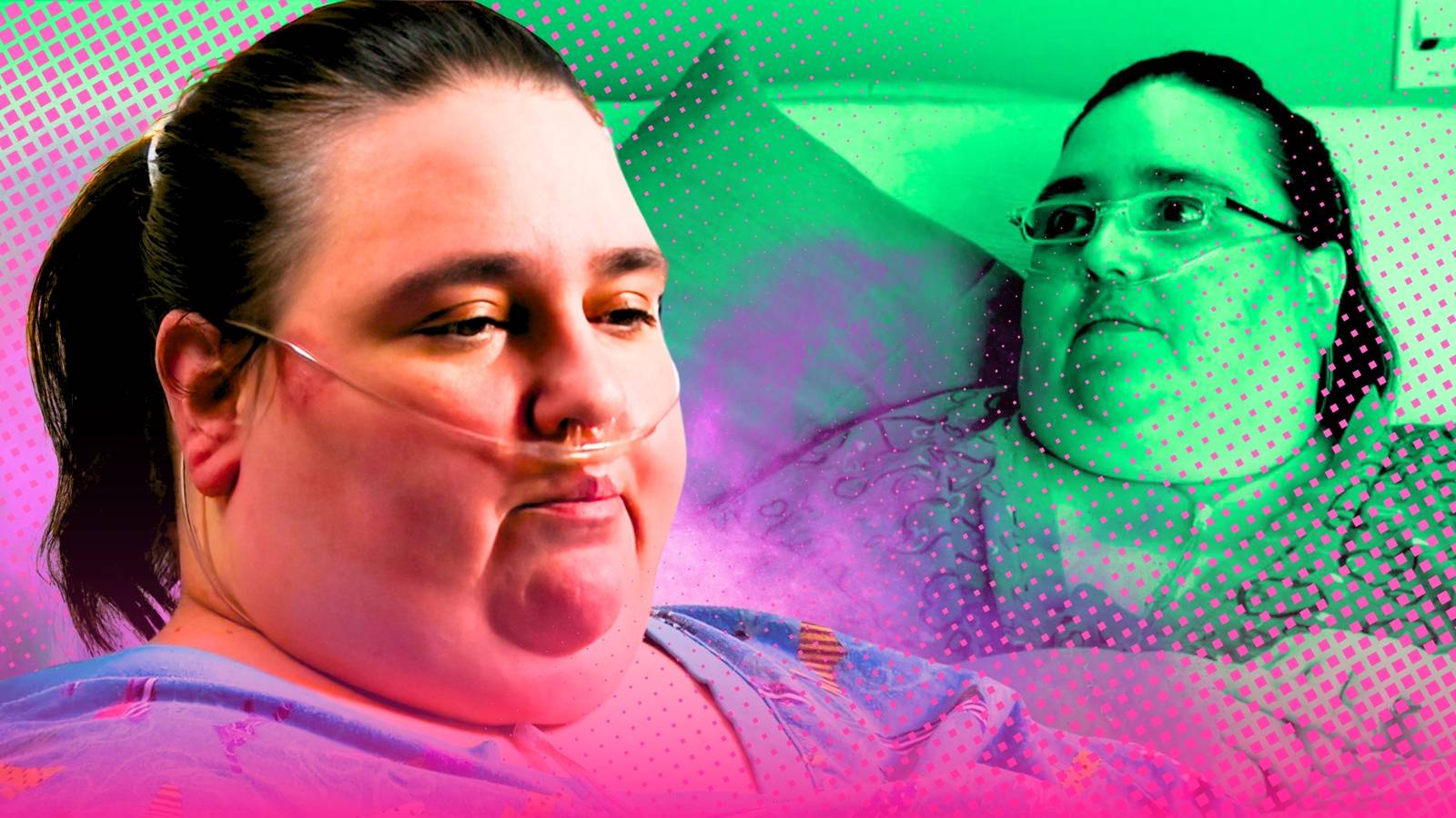 Penny Saeger from My 600-Lb Life Season 2 montage pink and green colors