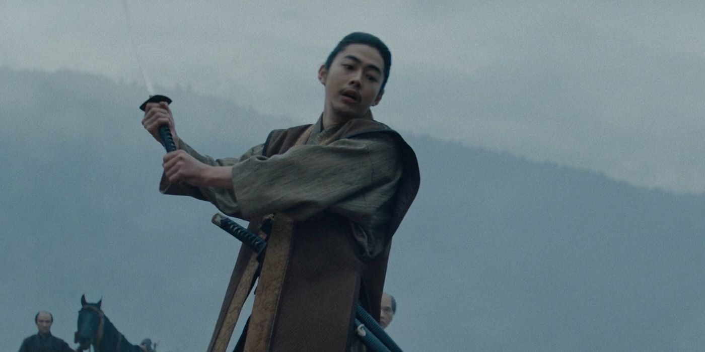 Yoshii Nagakado wielding his sword in Shogun