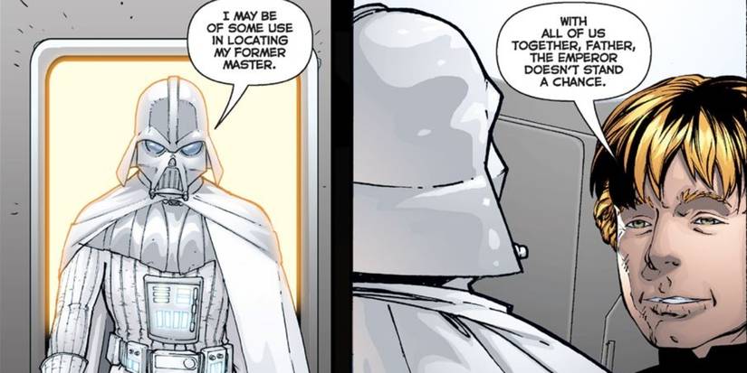 Star Wars' Darth Vader in an all-white suit after becoming a Jedi once more.